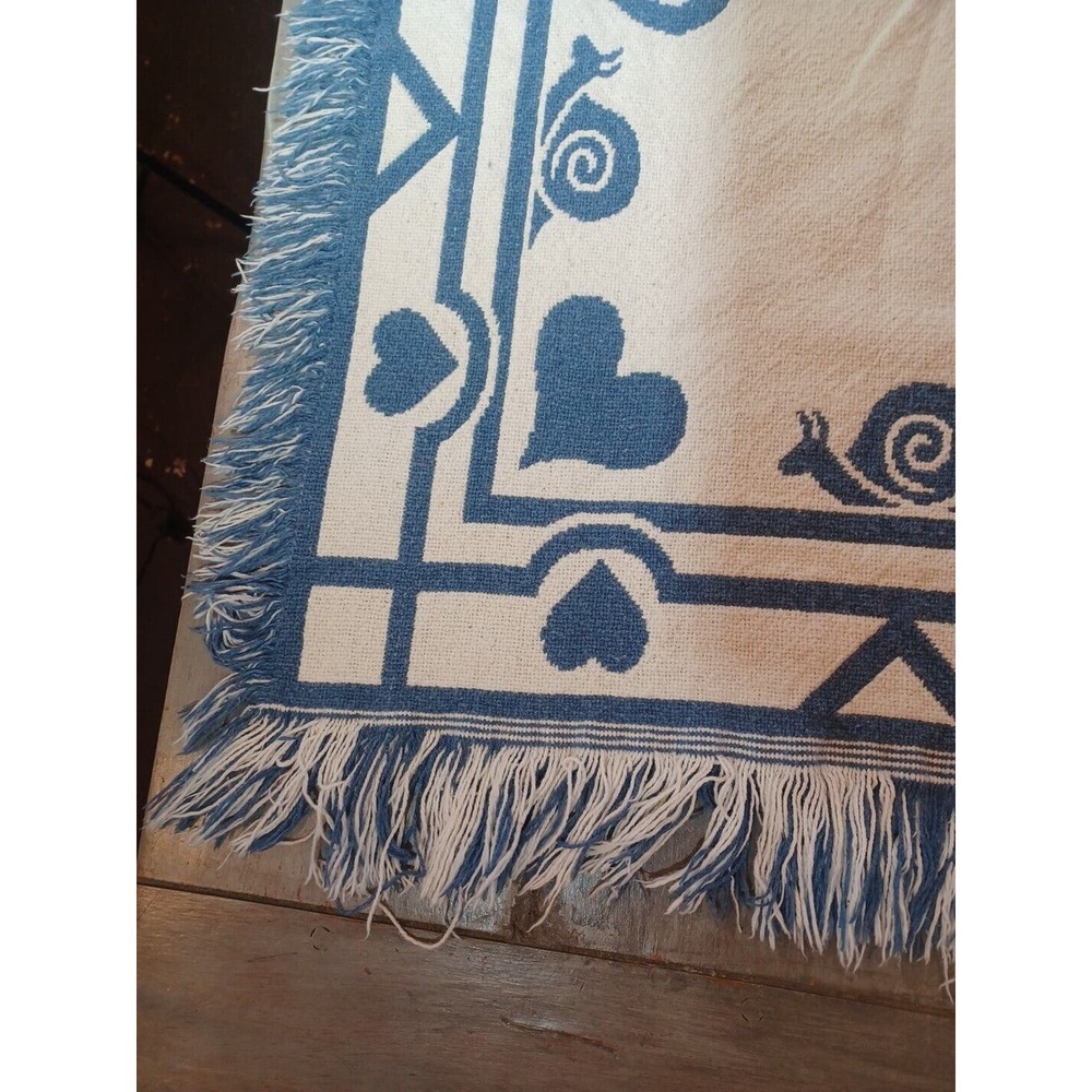 Blue & Cream Reversible Blanket/Throw Made In Spain Hearts & Snails - Picture 6 of 16